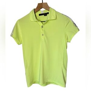 RALPH LAUREN RLX Women’s Neon Yellow Shoulder Logo Sporty Golf Polo Sz S